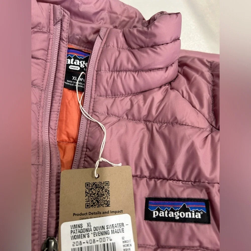 Patagonia Women’s XL Down Sweater Puffer Jacket NWT Evening Mauve Dark Pink